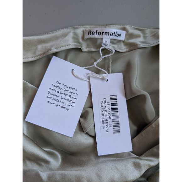 NWT Reformation Ronda Silk Wedding Gown Maxi Dress Size 16 Dried Herb #4B503 - Picture 10 of 12